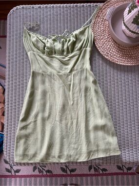 Light Green Spaghetti-Strap Mini Dress with Ruched Bust
